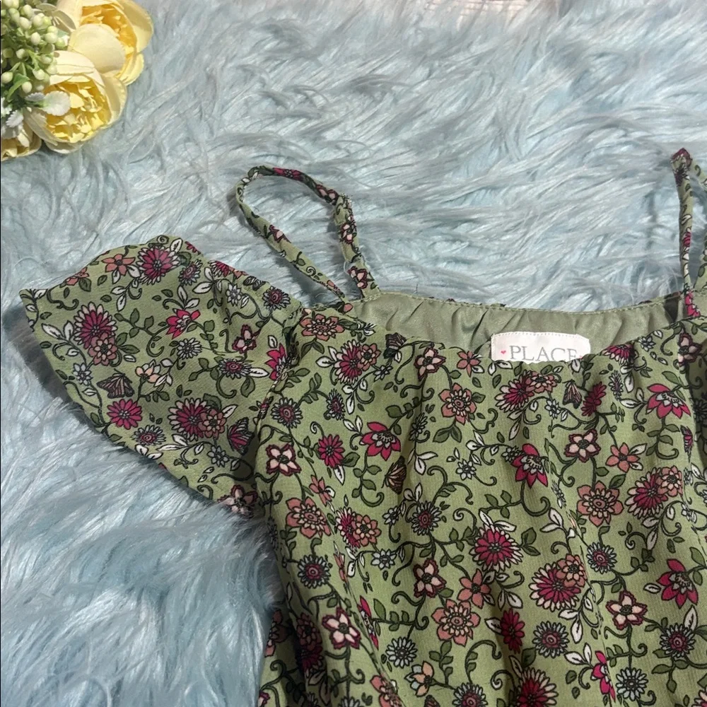 The Children’s Place Green and Purple Floral Kids Dress sz S